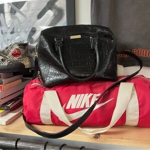 Black Crocodile-Embossed Handbag Kate Spade Shoulder Strap Timeless Purse Bag